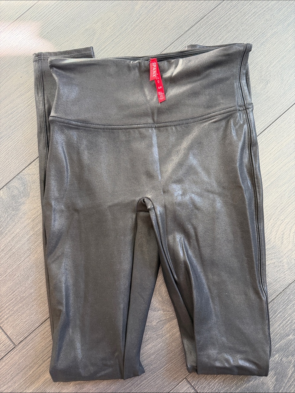 SPANX Girls Black Faux-Leather High-Rise Leggings